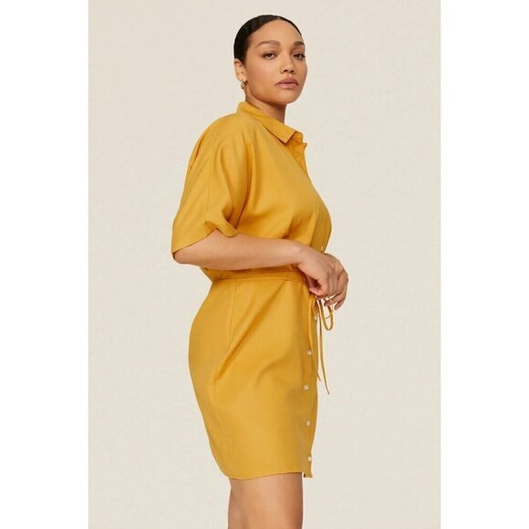Thakoon Collective Tie Waist Shirtdress in Yellow 6 Womens Mini Collared - Picture 15 of 16